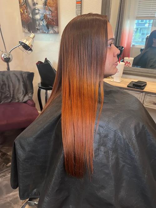 Custom Hair Color in Denver, Colorado This smooth, dimensional brunette was refreshed with warm copp(..)